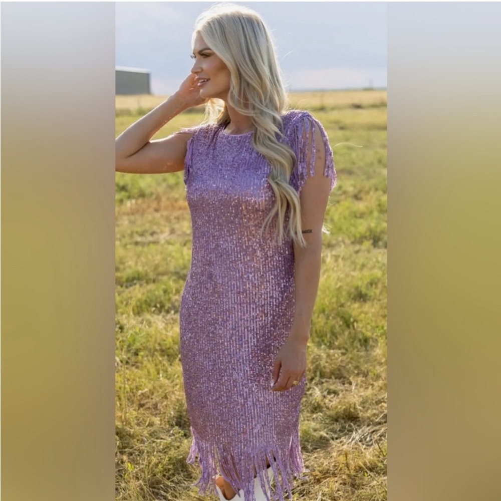 Stirling Kreek Sequin Fringe Midi Dress - Lavender Purple